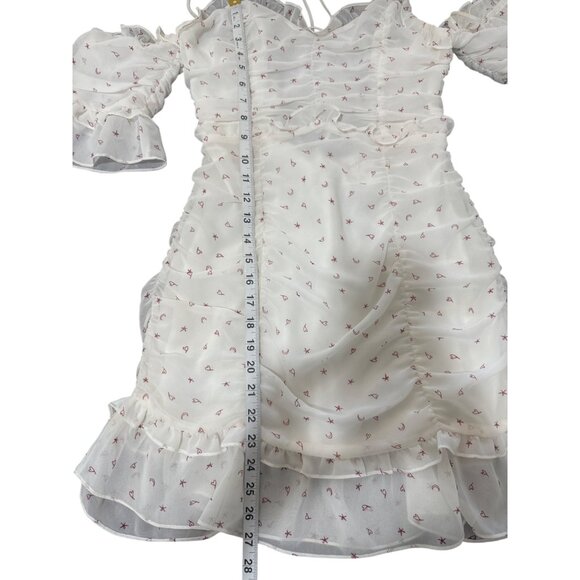For Love Lemons x Jamie King White Mini Dress Coquette Ruffle Moon Stars Size M - Picture 5 of 7